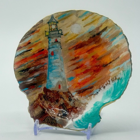 Handmade Lighthouse Scallop Shell Art – Coastal Decor - Picture 3 of 5